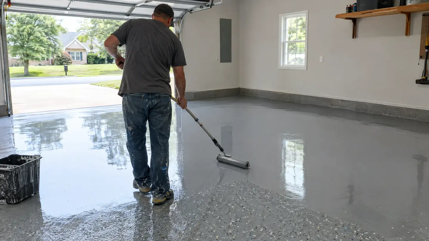 Garage Floor Coatings work in progress on a Middle Tennessee home