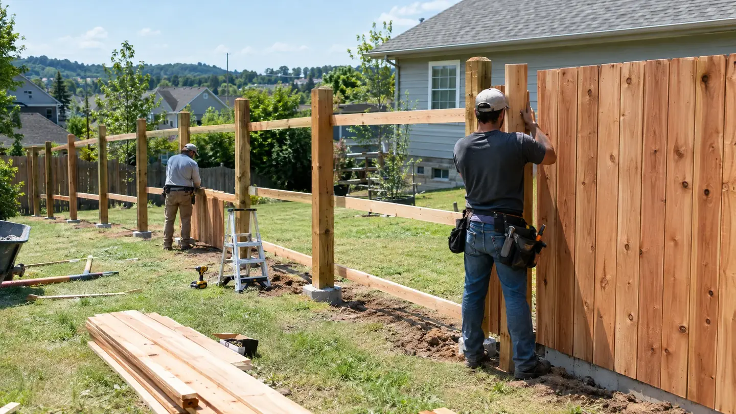 Fencing work in progress on a Middle Tennessee home