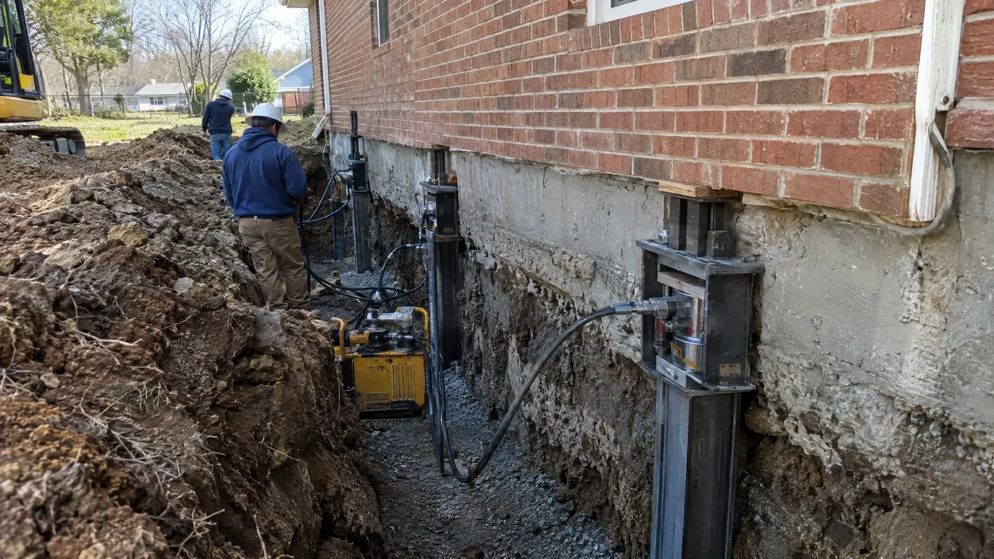Foundation Repair work in progress on a Middle Tennessee home