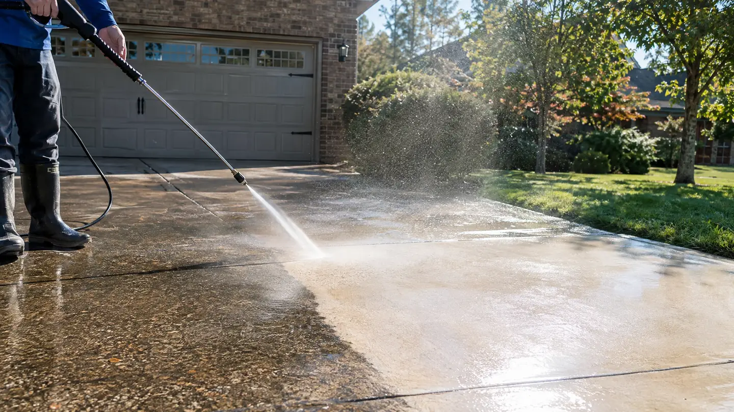 Pressure Washing work in progress on a Middle Tennessee home