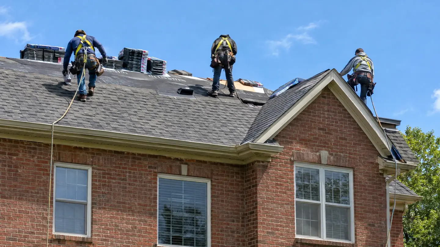 Roofing work in progress on a Middle Tennessee home